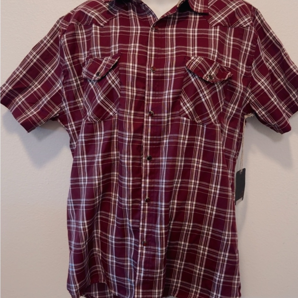 Men's Short-Sleeve Plaid Button-Down Shirt in Burgundy